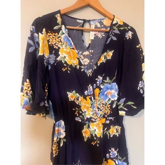 Ban Of Gypsies Size M Wide Leg Floral Jumpsuit Dark Blue Western Wedding Guest - Picture 7 of 10